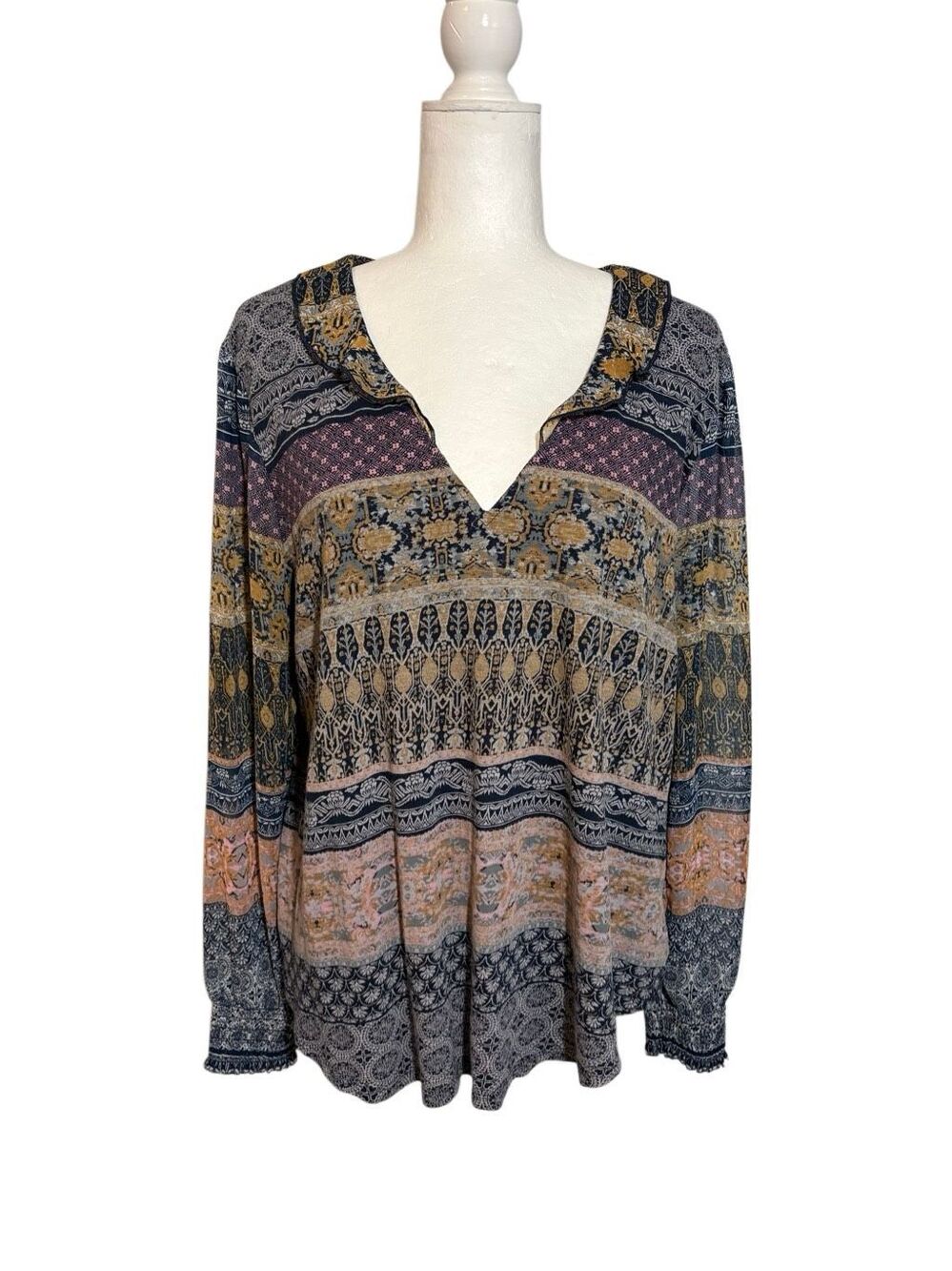 Lucky Brand mixed floral ruffled sleeve blouse - XL